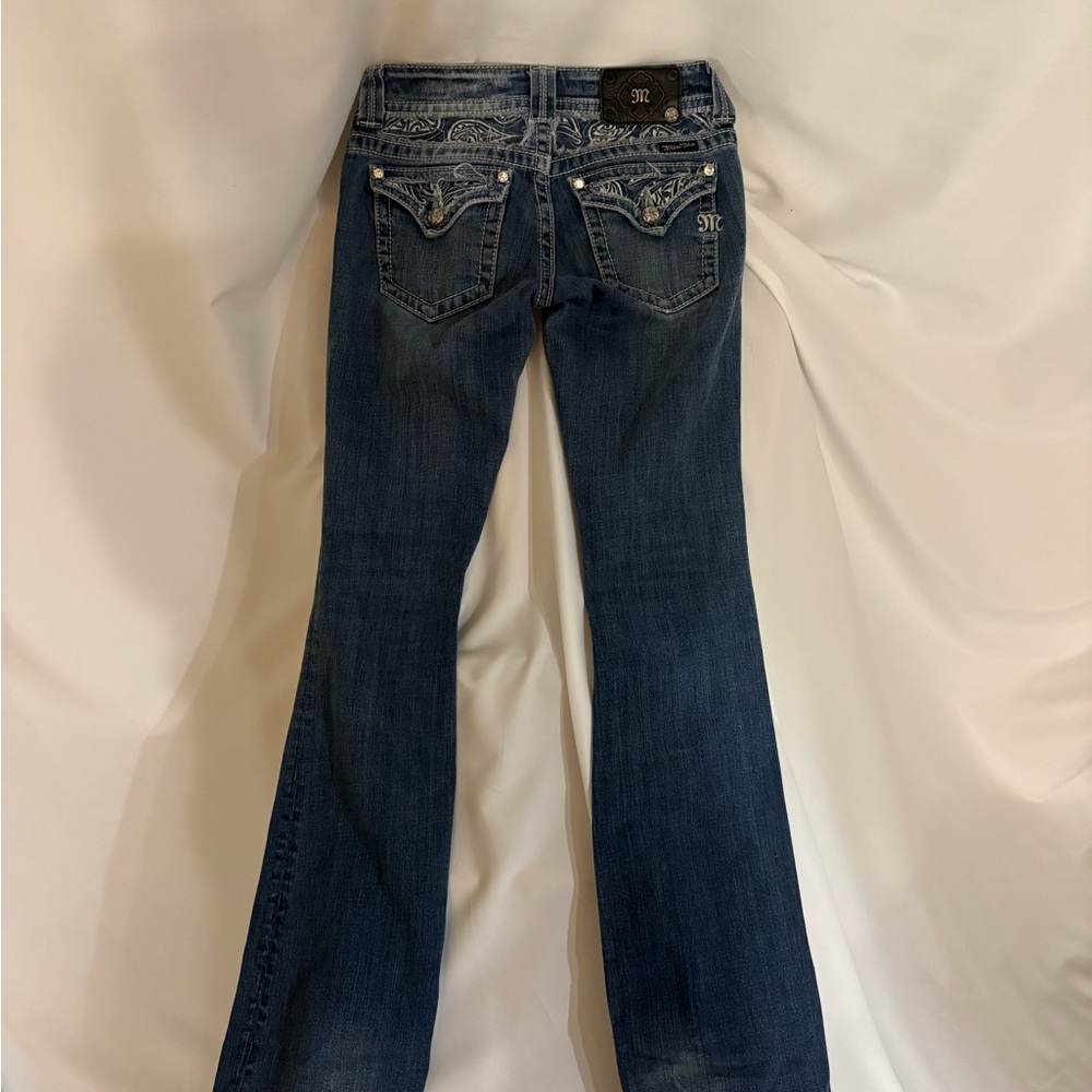Miss Me Dark Blue Embroidered Flare Jeans